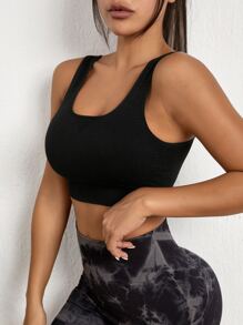 Yoga Basic Solid Sports Bra - Black - View 1