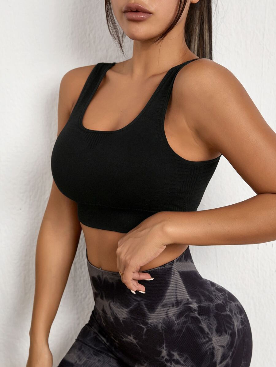 Yoga Basic Solid Sports Bra - Black - View 1