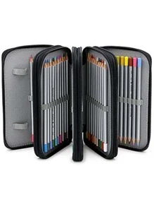 1pc High Capacity Zipper Pens Pencil Case, Multi-Functional Stationery Pencil Pouch, 72 Slots Colored Pencil Case, Portable Pencil Bags With 2 Removable Sleeves,Back To School,School Supplies - Black - View 3