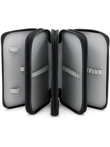 1pc High Capacity Zipper Pens Pencil Case, Multi-Functional Stationery Pencil Pouch, 72 Slots Colored Pencil Case, Portable Pencil Bags With 2 Removable Sleeves,Back To School,School Supplies - Black - View 5