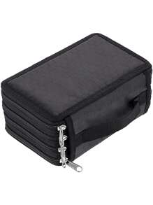 1pc High Capacity Zipper Pens Pencil Case, Multi-Functional Stationery Pencil Pouch, 72 Slots Colored Pencil Case, Portable Pencil Bags With 2 Removable Sleeves,Back To School,School Supplies - Black - View 7