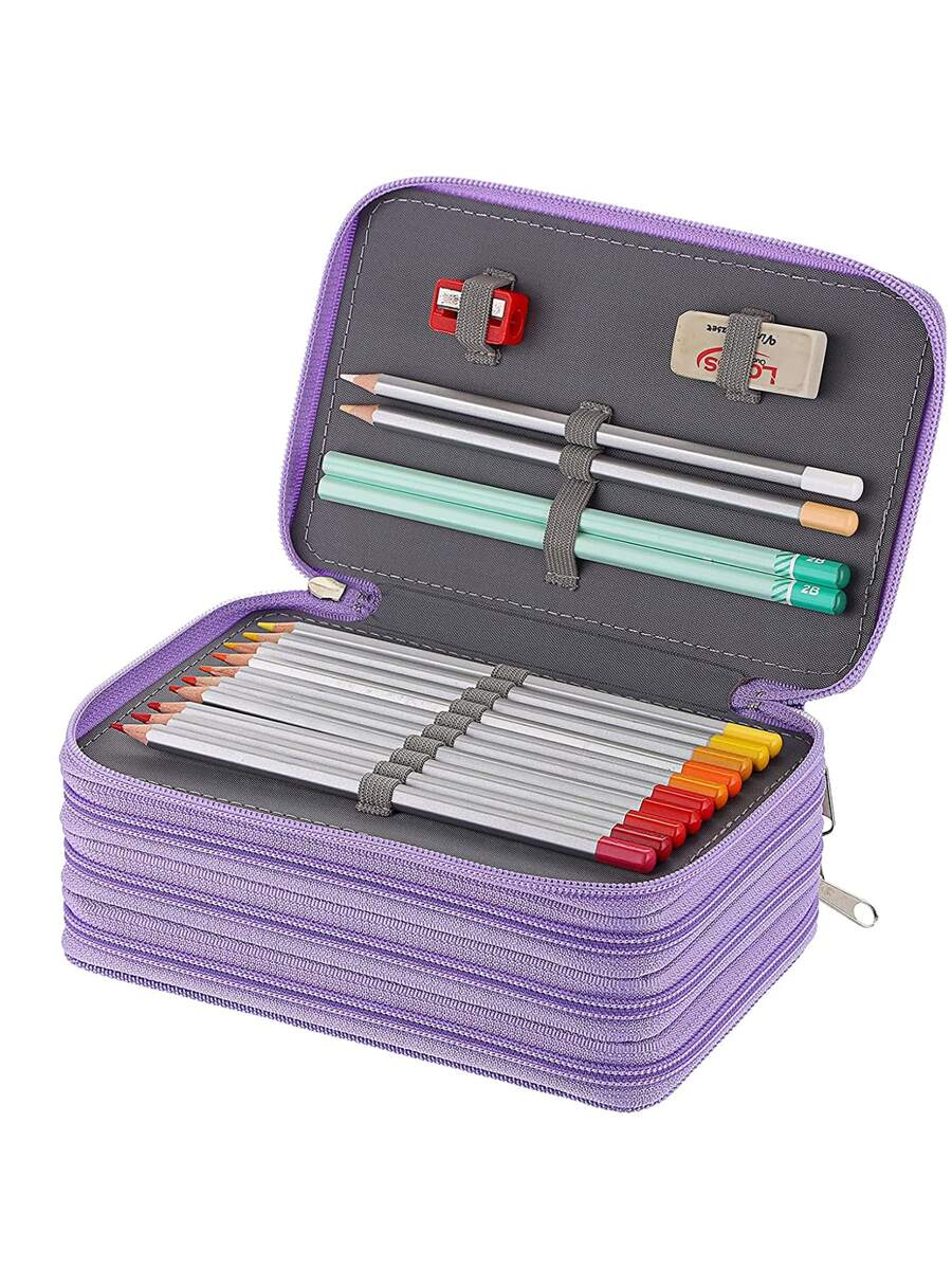 1pc Portable 72-grid Pencil Case - Black - View 1