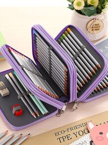 1pc Portable 72-grid Pencil Case - Black - View 2