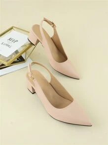 Giày cao gót Nữ màu trơn dép quai hậu Thanh lịch - Màu Hồng baby - Xem 1