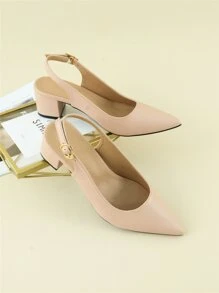 Giày cao gót Nữ màu trơn dép quai hậu Thanh lịch - Màu Hồng baby - Xem 6