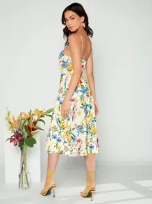 SHEIN VCAY 印花高衩吊帶連衣裙 - 彩色 - 查看 2