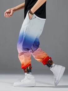 Manfinity Roghcode Men Building Print Ombre Drawstring Waist Pants - Multicolor - View 4