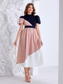 Modelyn Colour Block Belted Dress - Multicolor - View 3