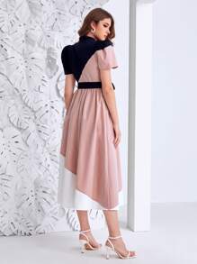 Modelyn Colour Block Belted Dress - Multicolor - View 2