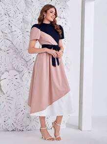 Modelyn Colour Block Belted Dress - Multicolor - View 4