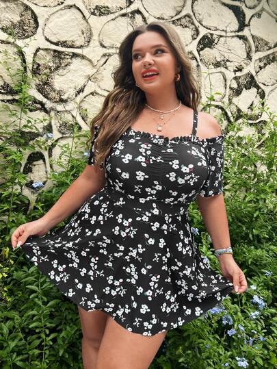 Maillot de bain une pièce fleuri à plis