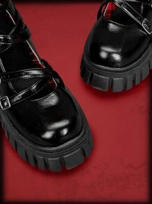 ROMWE Avant 搭扣裝飾側拉鏈防水台涼鞋靴 - 黑色 - 查看 3