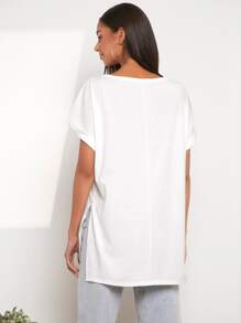 SHEIN Essnce Áo thun nữ Chia màu trơn Giải trí - trắng - Xem 2