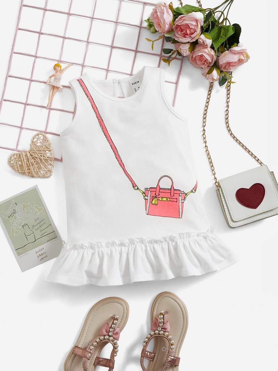 SHEIN Bebé Vestido con estampado de bolso bajo con fruncido - Blanco - Ver 1