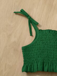 SHEIN Baby Tie Shoulder Shirred Ruffle Trim Cami Top & Pants - Green - View 3
