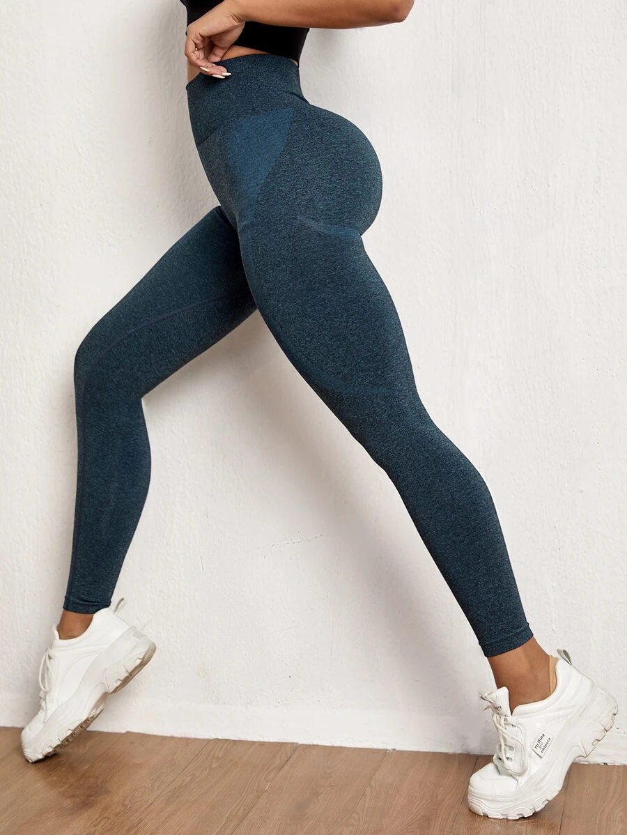 Yoga Basic Xà cạp yoga Liền mạch Căng cao Kiểm soát bụng Quần bó huấn luyện Với Thắt lưng rộng - Màu xanh ngọc - Xem 1
