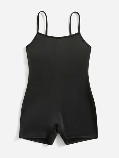 SHEIN Tween Girl Casual Knitted Solid Color Suspender  Romper