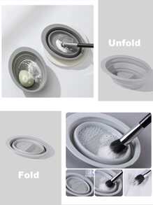 1pc Gray Makeup Brush Cleaning Tool Set Including A Portable Bag, Brush Cleaner And Drying Rack, Perfect For Travel - Grey - View 5