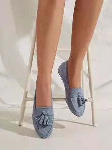 Tassel Decor Flat Loafers - Dusty Blue - View 1