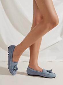 Tassel Decor Flat Loafers - Dusty Blue - View 5