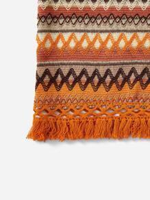 SHEIN VCAY Chevron Embroidery Fringe Trim Split Hem Skirt - Orange - View 4