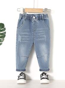 Baby Boy Cat Scratch Tapered Jeans - Medium Wash - View 1