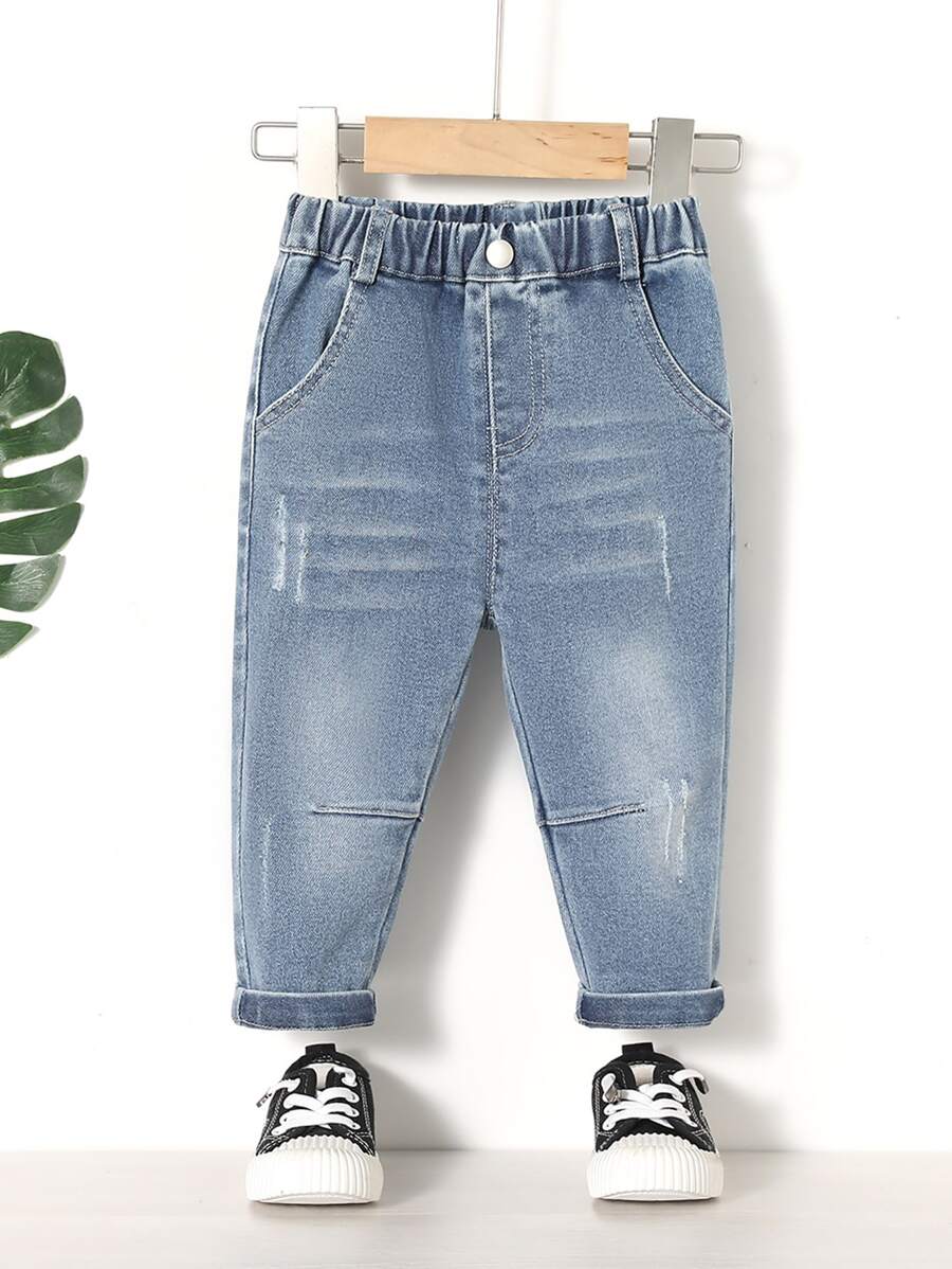 Baby Boy Cat Scratch Tapered Jeans - Medium Wash - View 1