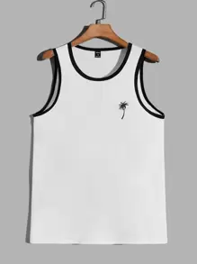 Manfinity VCAY Men Tree Print Contrast Binding Tank - White - View 1
