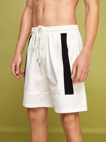 PopINSTAdArt Hombres Shorts panel en contraste de cintura con cordón - Blanco - Ver 4