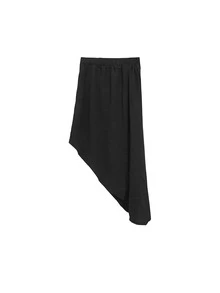 Solid Ruched Asymmetrical Hem Skirt - Black - View 2