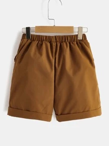 SHEIN 年輕男孩打褶細節捲邊短褲 - 棕色 - 查看 2