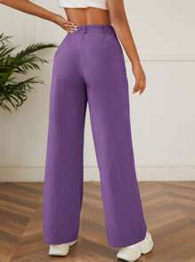 SHEIN PETITE Solid High Waist Trousers - Violet Purple - View 2