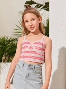 SHEIN Girls Geo Pattern Cami Knit Top - Baby Pink - View 3
