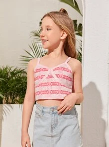 SHEIN Girls Geo Pattern Cami Knit Top - Baby Pink - View 4