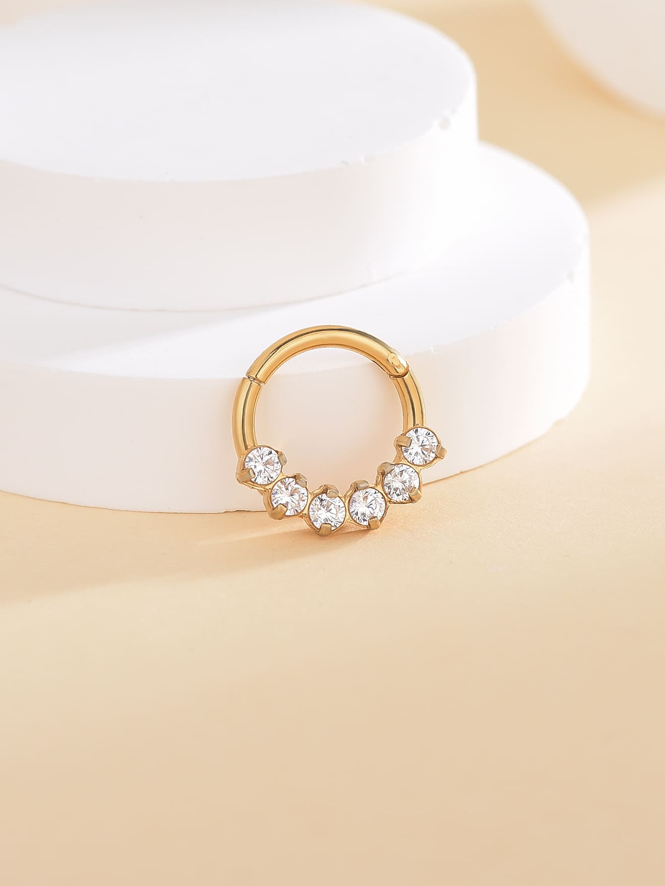 Fashionable Cubic Zirconia Decor Nose Ring Stainless Steel For Women & Men No Piercing Needed Septum Body Jewelry - Yellow Gold - View 1