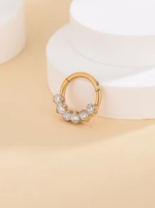 Fashionable Cubic Zirconia Decor Nose Ring Stainless Steel For Women & Men No Piercing Needed Septum Body Jewelry - Yellow Gold - View 2