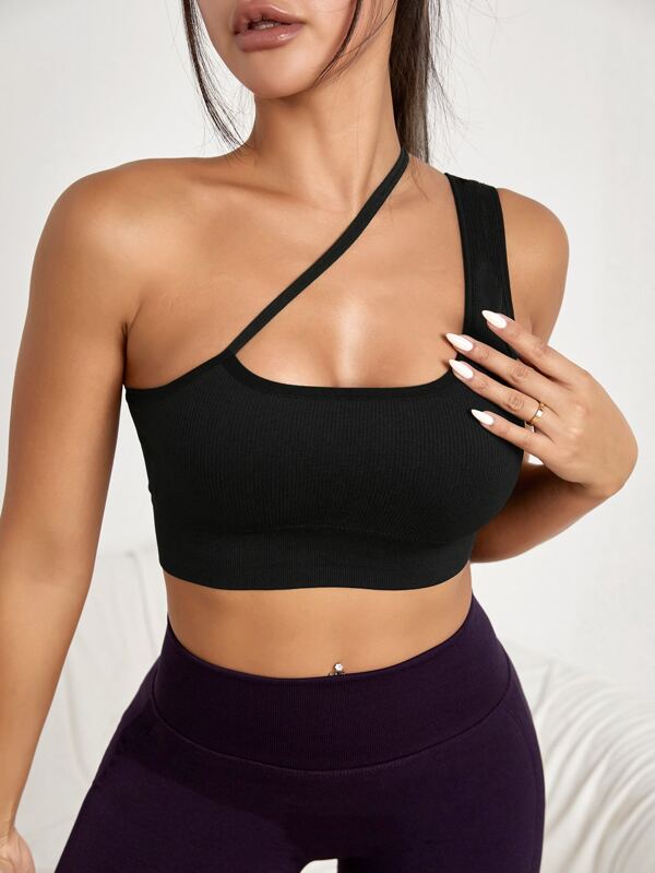 Slayoga Crop Sport BH mit einer Schulter frei