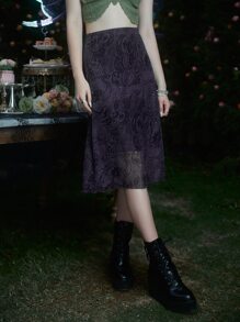 ROMWE Hippie Floral Print Skirt - Purple - View 1
