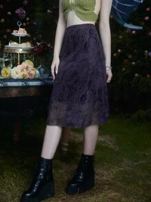 ROMWE Hippie Floral Print Skirt - Purple - View 2