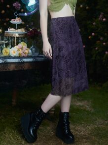 ROMWE Hippie Floral Print Skirt - Purple - View 4