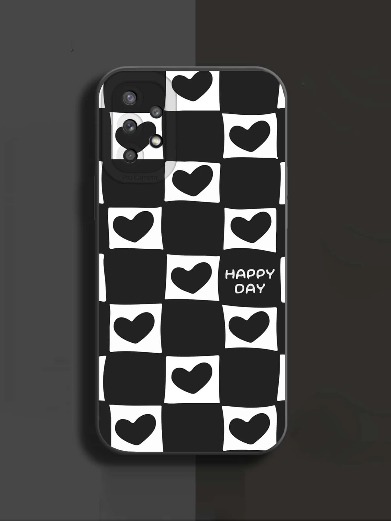 Funda para móvil con estampado de corazón y letra - Negro - Ver 1