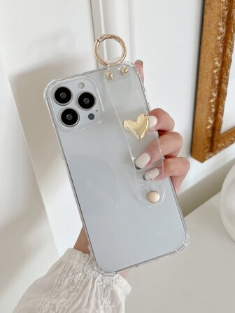 Genomskinligt telefonfodral med 3D-hjärta dekorativ armbandshållare