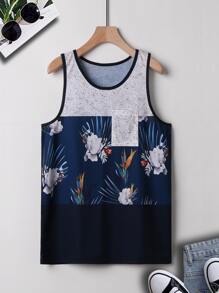 Manfinity Hombres Top tank con estampado tropical de color combinado - Multicolor - Ver 1