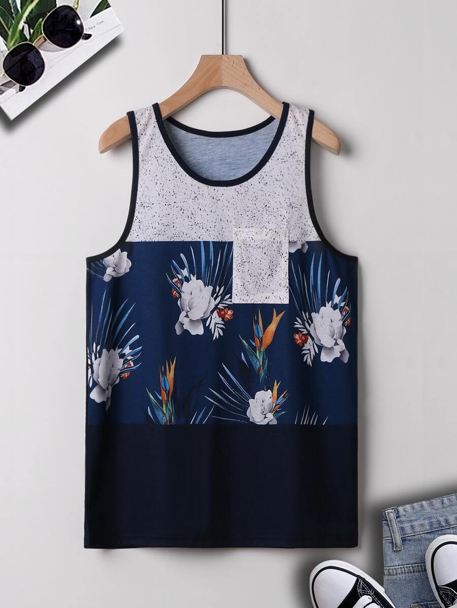 Manfinity Hombres Top tank con estampado tropical de color combinado - Multicolor - Ver 1