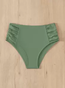 SHEIN Swim Summer Beach Plain Ruched High Waisted Bikini Bottom - Green - View 1
