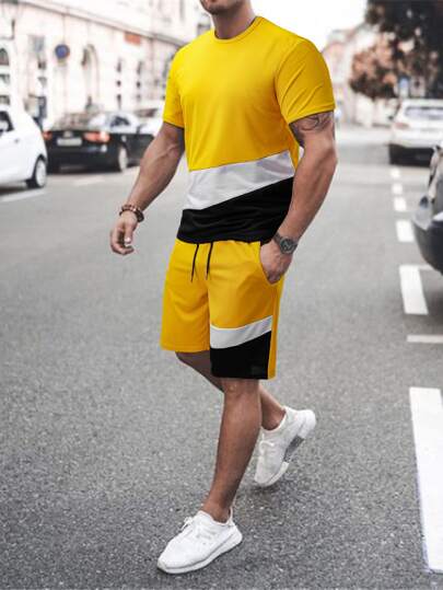 Guys Colorblock Tee & Drawstring Waist Shorts
