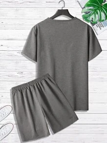 Manfinity Homme 男士撞色T恤和腰部抽繩短褲 - 彩色 - 查看 2