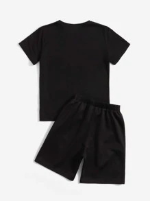 SHEIN 男孩老虎印花T恤和字母圖案短褲
