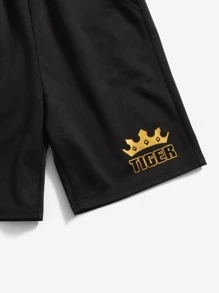 SHEIN 男孩老虎印花T恤和字母圖案短褲