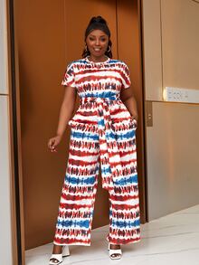 Bộ thời trang Plus Size Thắt lưng Cà vạt nhuộm Giải trí - Nhiều màu - Xem 4